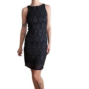 Vintage Y2K 2000s Hourglass Sparkly Silver & Black Bodycon Dress Small 90s